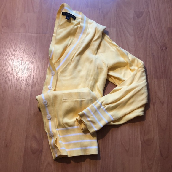 Cotton Brooks Brothers sunshine yellow and white button up cardigan - Picture 7 of 9
